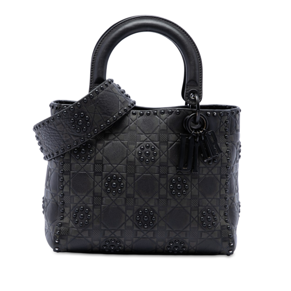 Pre-Loved Dior Medium Ultra Matte Calfskin Cannage Studded Supple Lady Dior